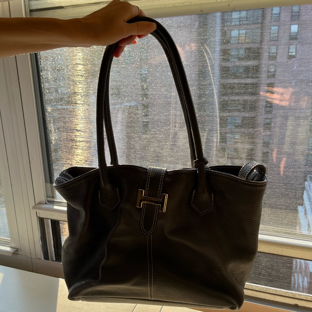 Vera Pelle Black Leather Tote Bag